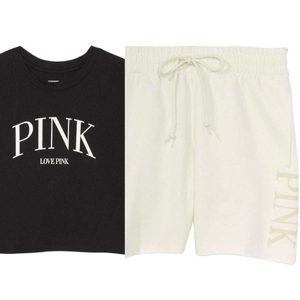 Victoria’s Secret Pink SET Creamer 5” Sweat Shorts & Black Short Sleeve Tee - Picture 9 of 14